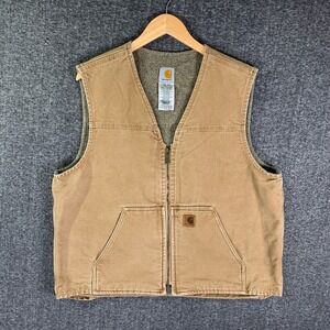 Vintage Carhartt Canvas Vest Men Extra Large Brown Sherpa Lined Workwear V26